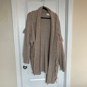 Anthropologie Beige Fringe Cardigan